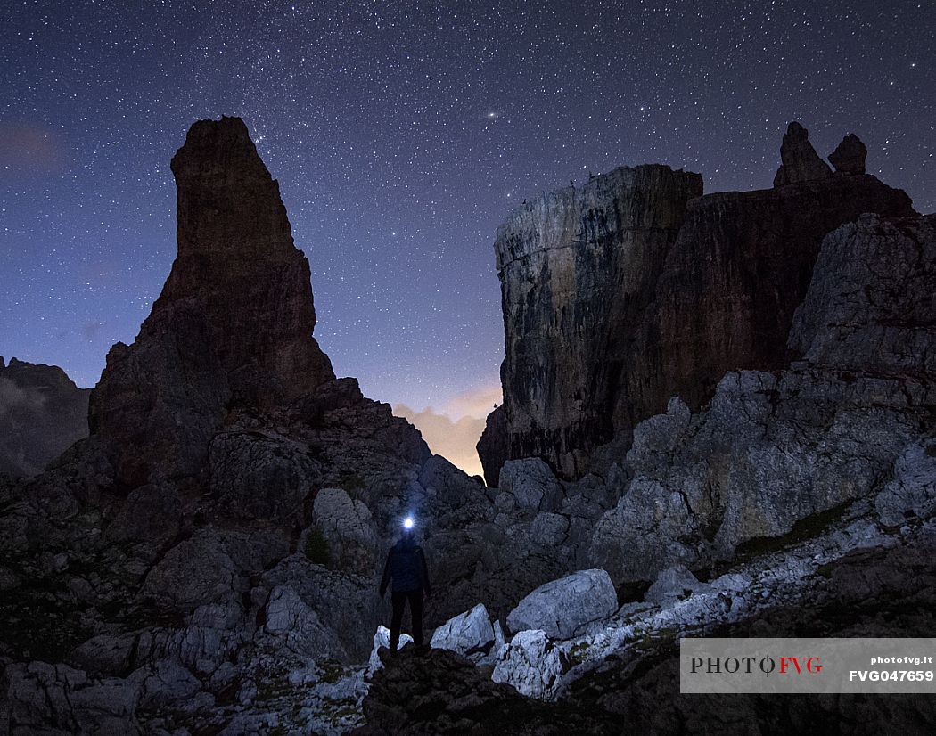 Cinque Torri peak by night, Cortina d'Ampezzo, dolomites, Veneto, Italy, Europe